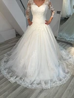 100 real sample sexy mermaid long sleeves v neck appliques sweep train wedding gown bridal dresses 2021