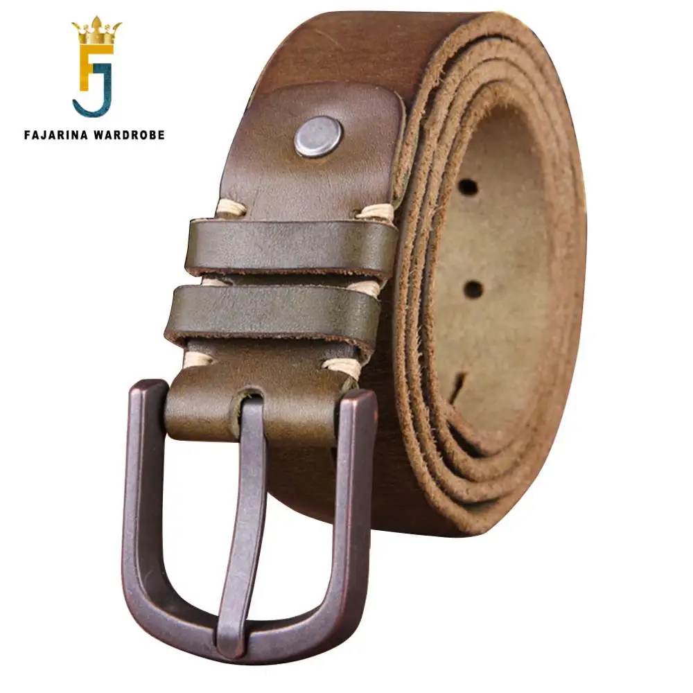 FAJARINA Unisex Luxury Design Quality Cowhide Green Belts Pin Buckle Belt Men Clothes Accessoires Fashion 3.8cm Wide N17FJ474