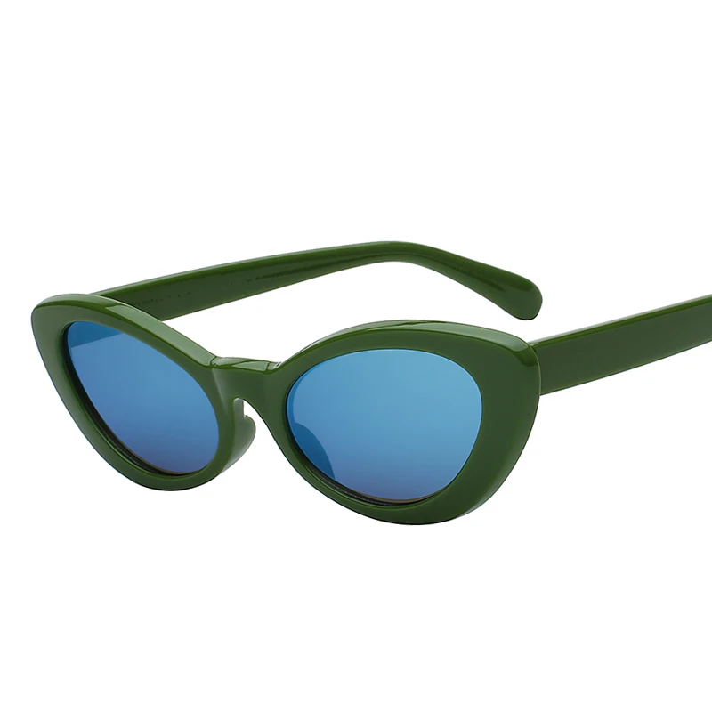 Green w blue mirror Макс Новое Милое сексуальное ретро в форме кошачьих глаз солнцезащитные очки Для женщин небольшой черный, белый цвет Треугольники Винтаж солнцезащитные очки женское повседневное красное пуховое пальто uv400 - Цвет линз: Green w blue mirror