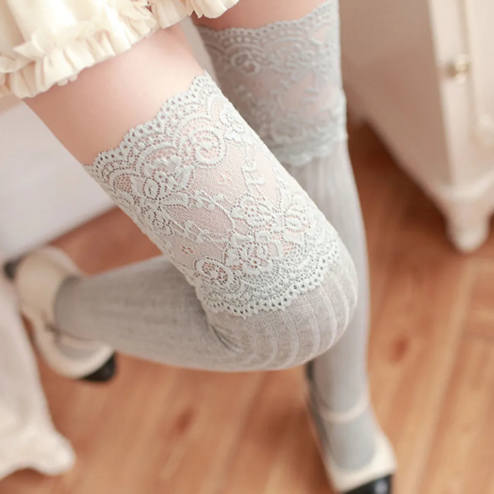 Женские носки выше колена хлопковые зимние гетры для девочек мягкие кружевные женские сексуальные