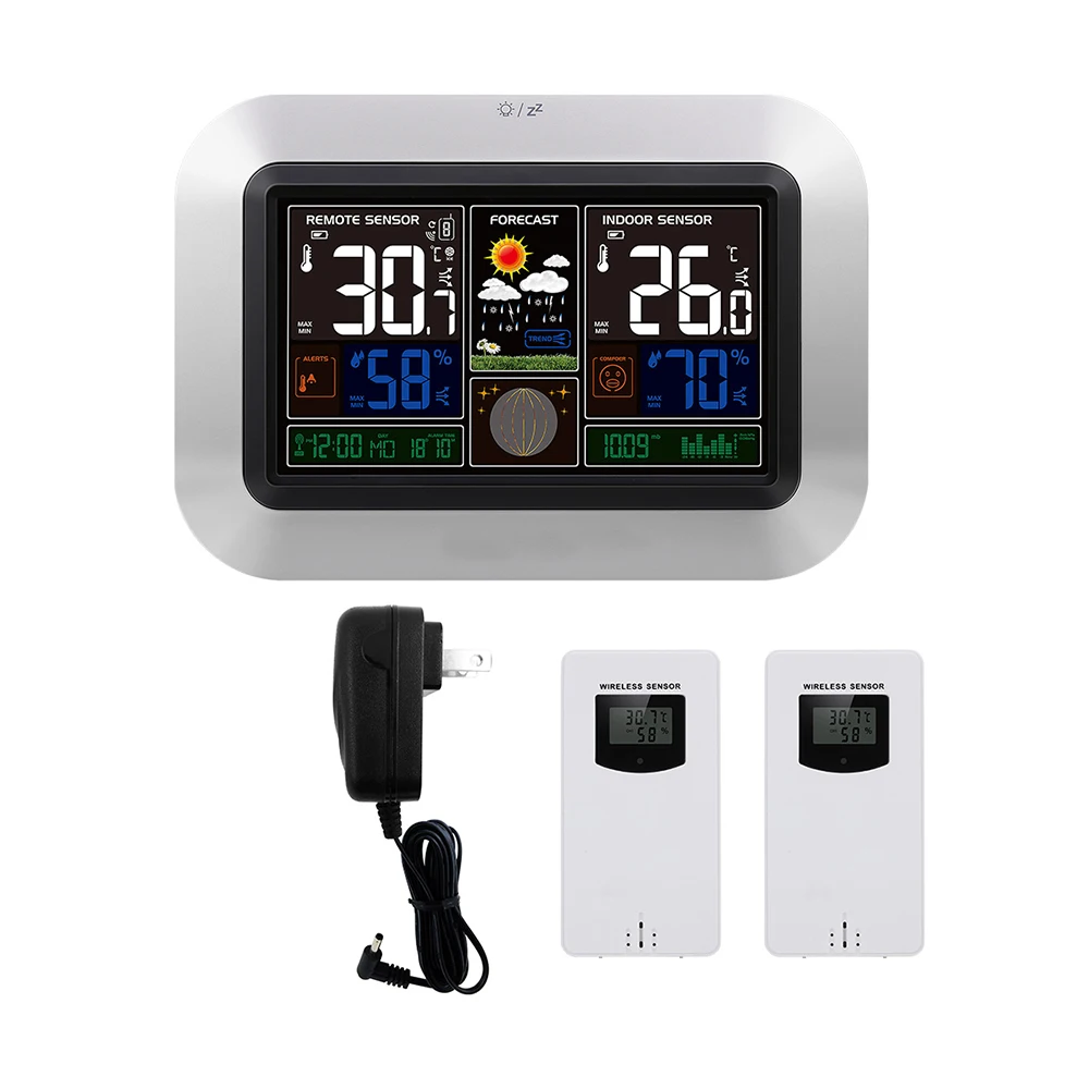 US Plug 2 Outdoor Sensor Wireless Weather Station Digital Thermometer Hygrometer Alarm Clock WWVB RCC Large Size LCD Display | Инструменты