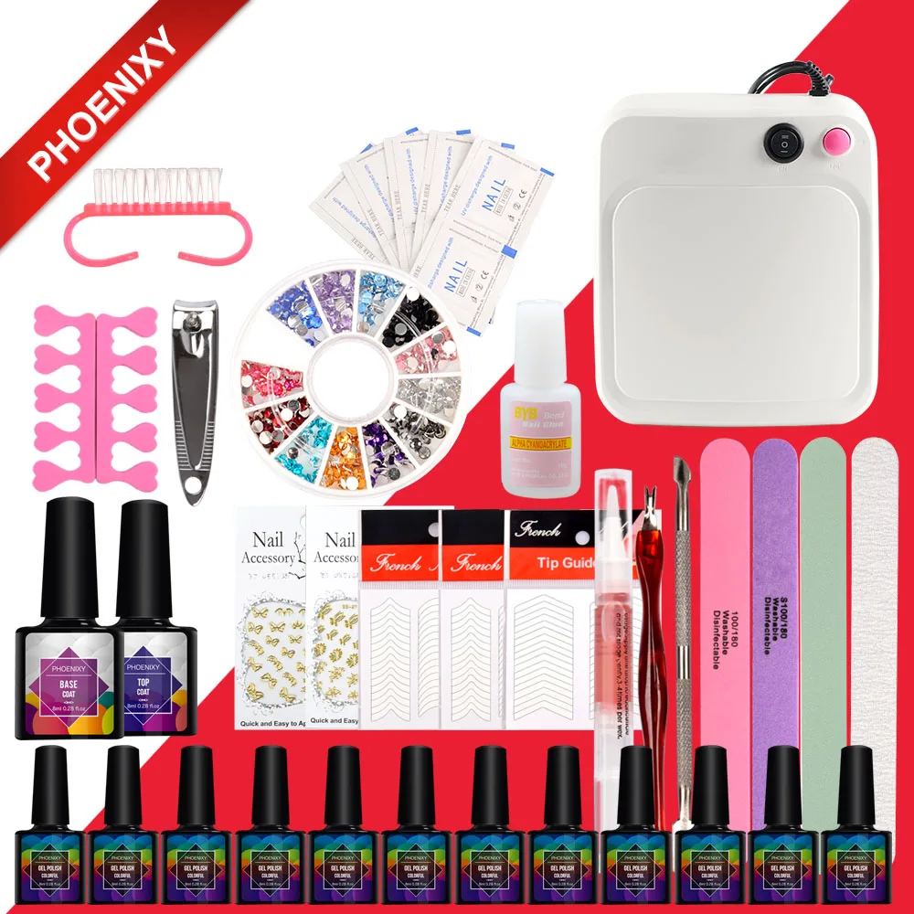 Manicure Set Nail Gel Polish Kits 36W UV Lamp For Art 12pcs Tools Kit Sets | Красота и здоровье