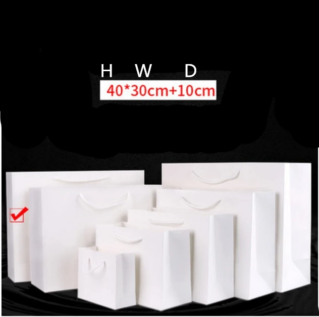 40x30x10cm 50X опциональный изготовленный на заказ логотип напечатанный толстый шершавый белый бумажный пакет 250 граммов картонные бумажные хозяйственные сумки с веревкой - Цвет: 40x30x10cm