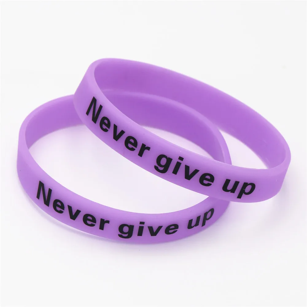 

LUKENI 1PC Purple Hologram Never Give Up Logo Bracelets& Bangles Luminous Glow in Dark Silicone Wristbands Cuff Gifts SH095Y