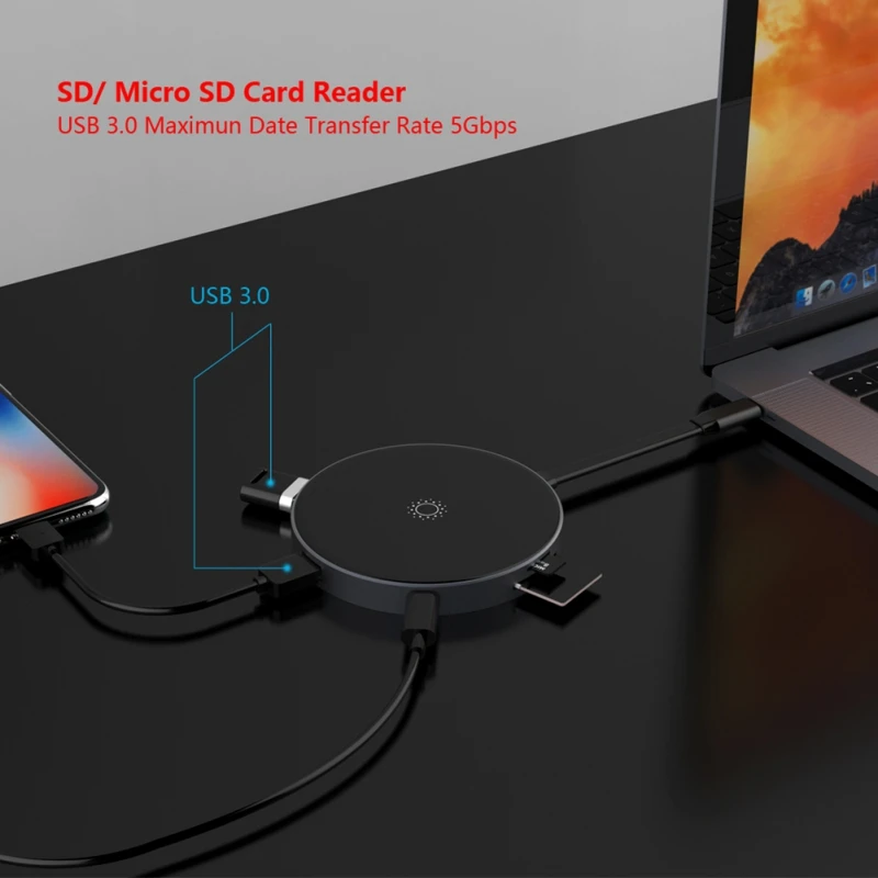 Портативный многофункциональный USB C концентратор адаптер 4K HDMI выход QI Type