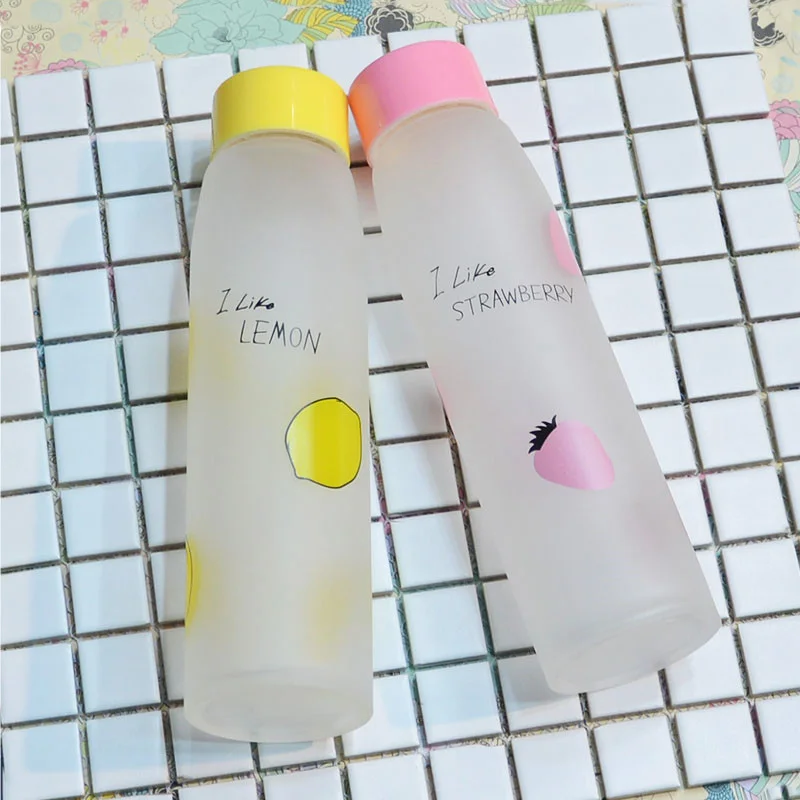 Свежее матовое стекло бутылка для воды с фруктовым узором Герметичная Бутылка