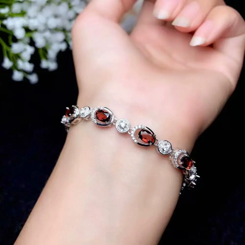 Женский элегантный браслет из гранат винного цвета украшение настоящего серебра