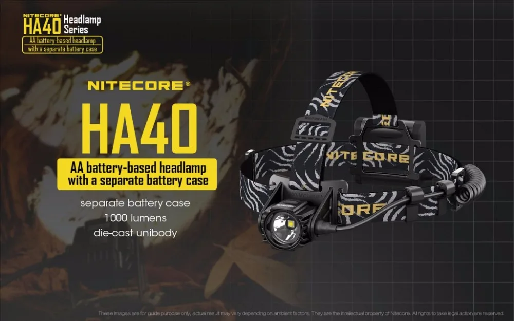 NITECORE HA40 фары CREE XM-L2 U2 светодиодный Макс. 1000LM луч расстоянии 182 м батарейки АА головного света с оголовьем кабель пряжки