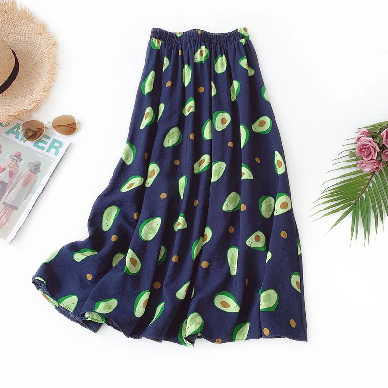 Tropical Fruit Printed Cotton and Linen Casual Skirt Summer Half-length skirt Wild A Word Big Swing 2019 Women's Clothing | Женская