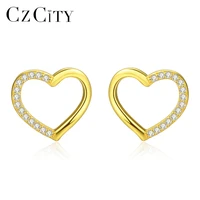 czcity pure sterling silver 925 stud earrings for women charming hollow heart design post earrings jewelry valentines day gift