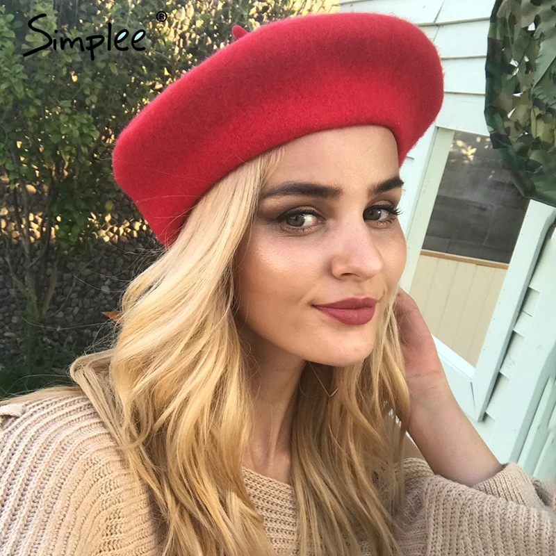 Женский теплый шерстяной однотонный берет Simplee Осенний зимний женский женская