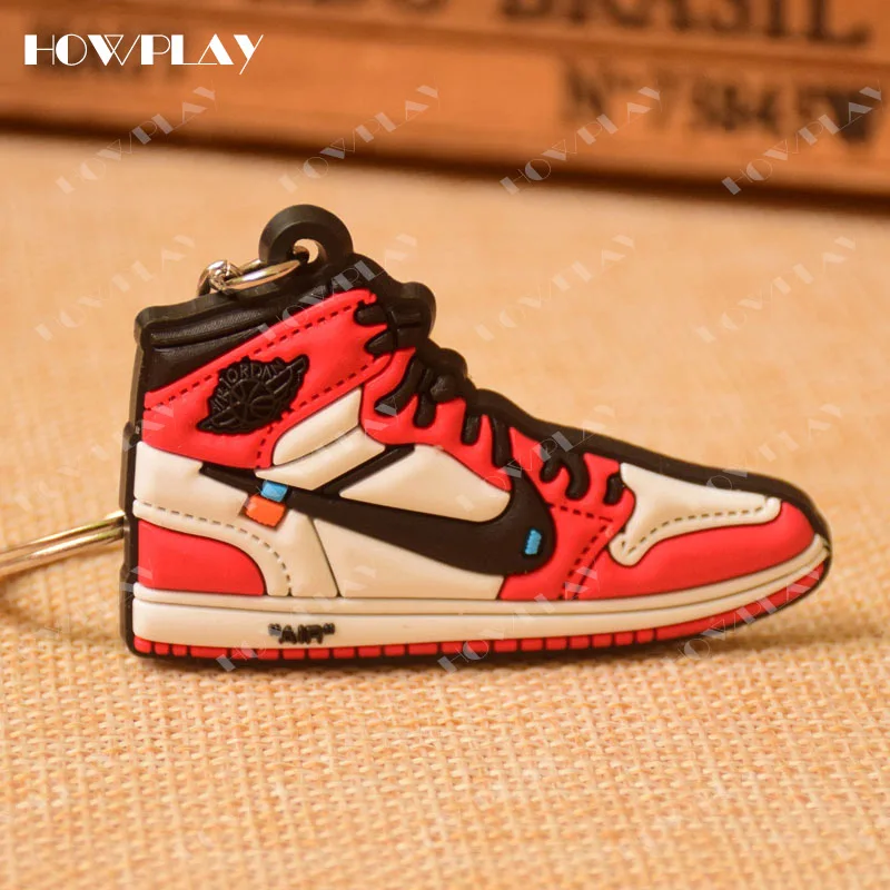 AJ-OW-red HowPlay мини кроссовки брелки jordan 1 сумка очарование Баскетбольная обувь модельный брелок AJ1 подвеска на рюкзак держатель для ключей креативные подарки - Цвет: AJ-OW-red