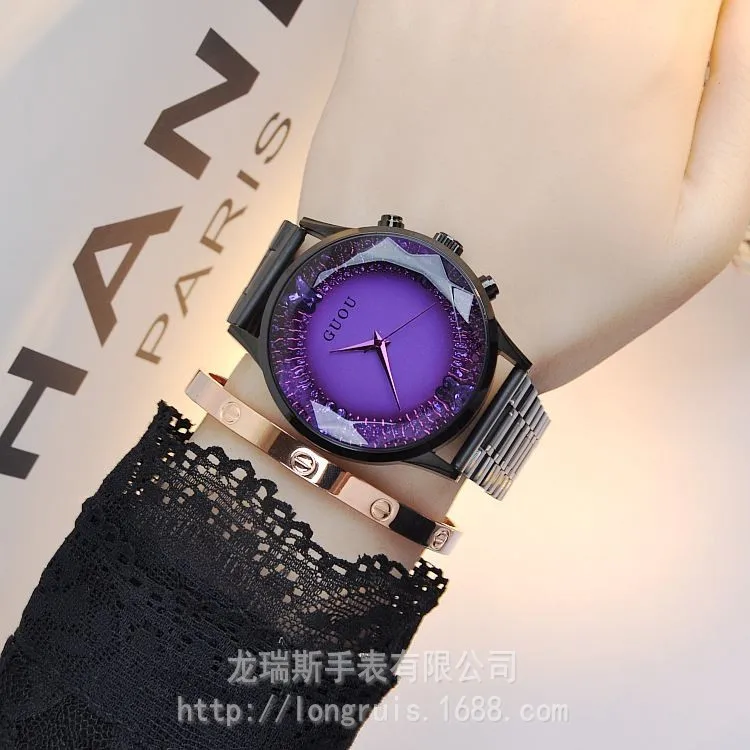 GUOU наручные часы водонепроницаемые женские кварцевые браслет из нержавеющей