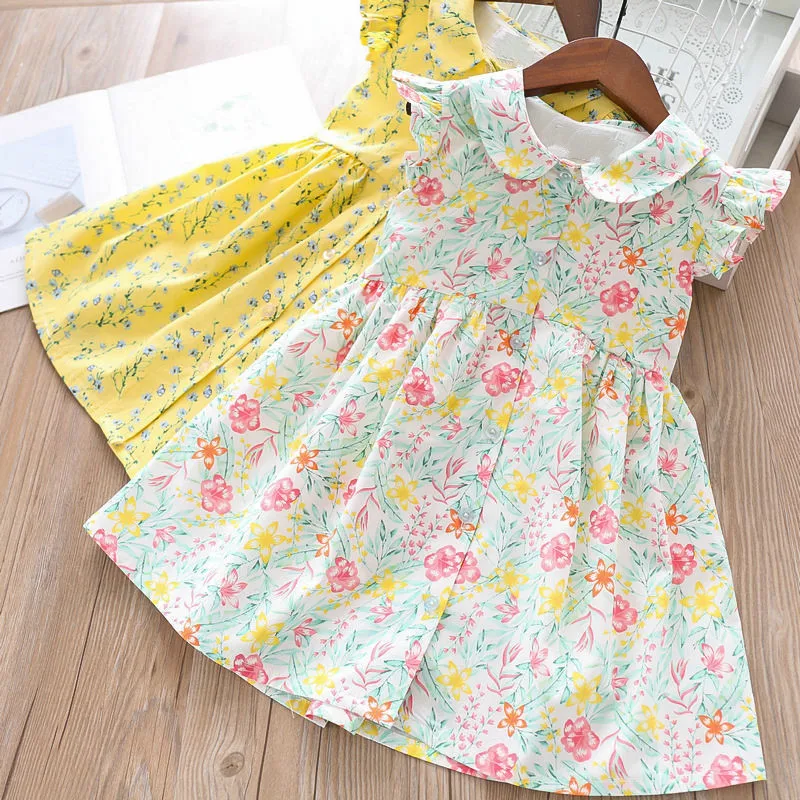 Summer Doll Collar Girls Floral Dress Flutter Sleeve Latest Baby Frock Designs Wholesale | Детская одежда и обувь