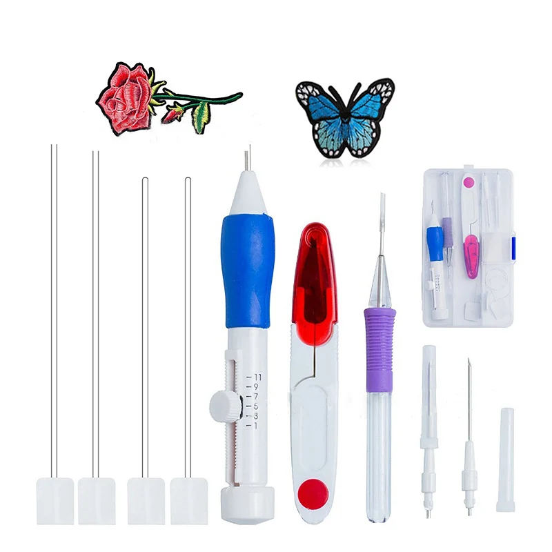 IBOWS Magic DIY Embroidery Pen Knitting Sewing Tool Kit Punch Needle Set Threads Plastic+Steel Home Decoration Tools | Дом и сад