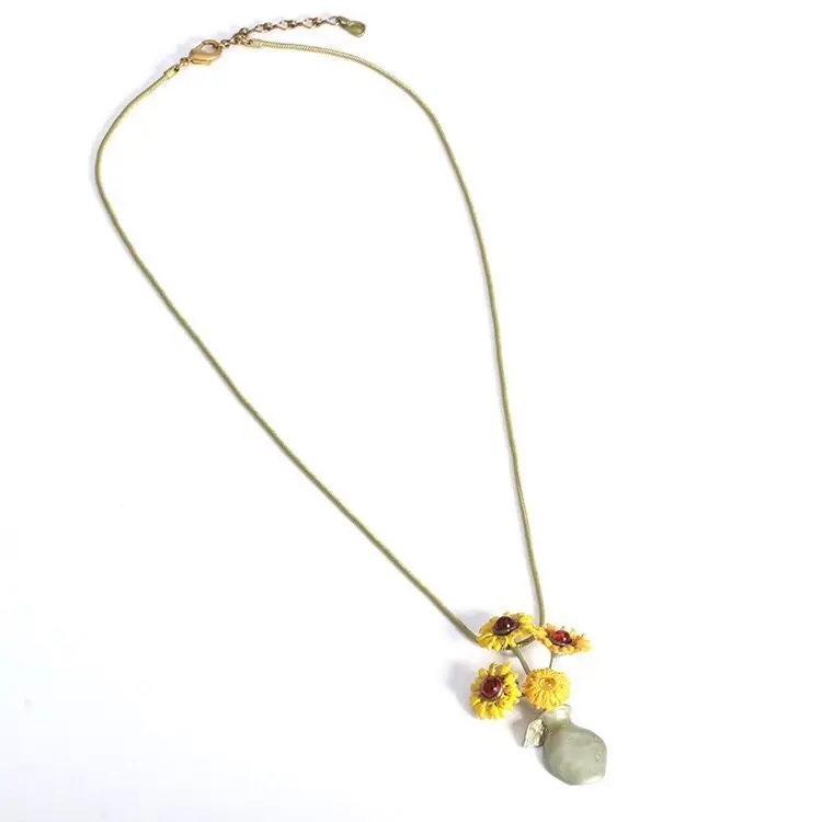 necklace Amybaby высокое качество Ван Гог Подсолнух женские Винтажные висячие серьги ожерелье Эмаль Глазурь ювелирные изделия - Окраска металла: necklace