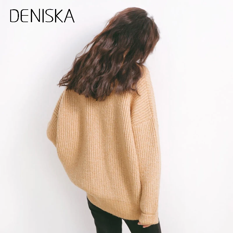 DENISKA 2018 Pullover Winter Sweaters Women Loose Style Oversized Turtleneck Long Sleeve Soft Warm Thick Casual Jumper F | Женская