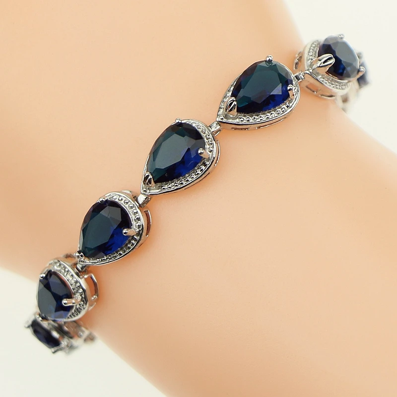 Свадебная Капля воды синий фианит ручной гаечный ключ браслет 925 украшение из