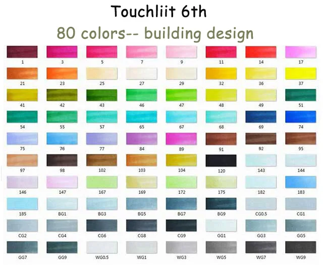 Touchliit шесть поколения алкоголя перманентные Маркеры 30/40/60/80 Pro маркер для граффити для аниме/здания/одежда/Пейзаж - Цвет: 80 building design