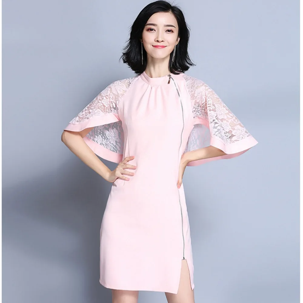 2017 новых прибыть весна лето женщин повседневная dress твердый воротник тонкий плюс