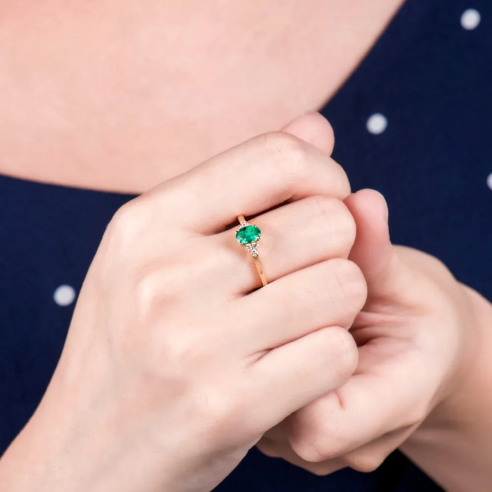 Изумительное твердое кольцо из 18kt желтого золота с натуральным бриллиантом, овальное изумруд, обручальное кольцо, настоящий драгоценный камень для женщин, хорошее ювелирное изделие на день рождения