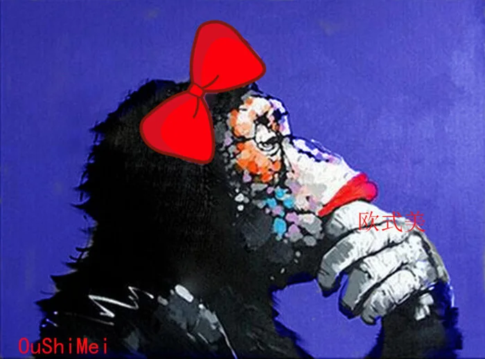 Ручная роспись Современное абстрактное животное забавная пара обезьяна