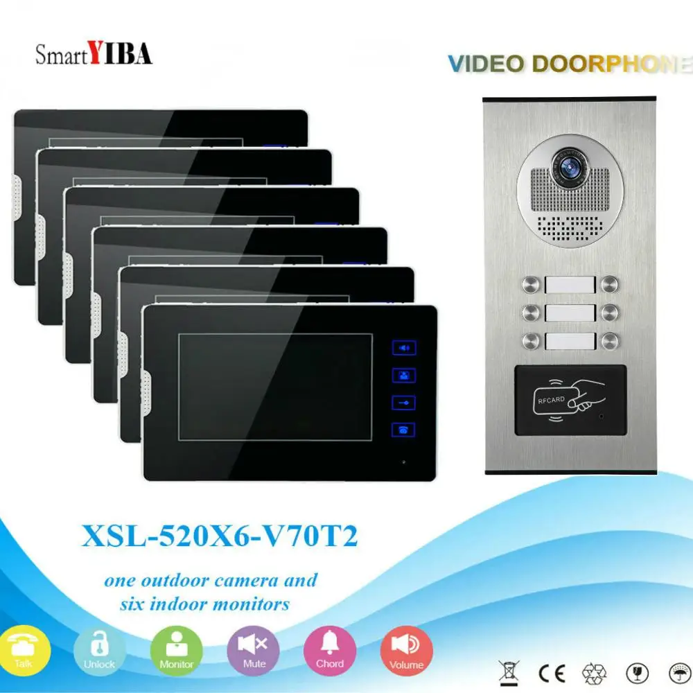 V70T25301V6 SmartYIBA 7 дюймов RFID разблокировка видеодомофон для квартиры от 3 до 12 домов цветной сенсорный экран дверной Звонок камера - Цвет: V70T25301V6