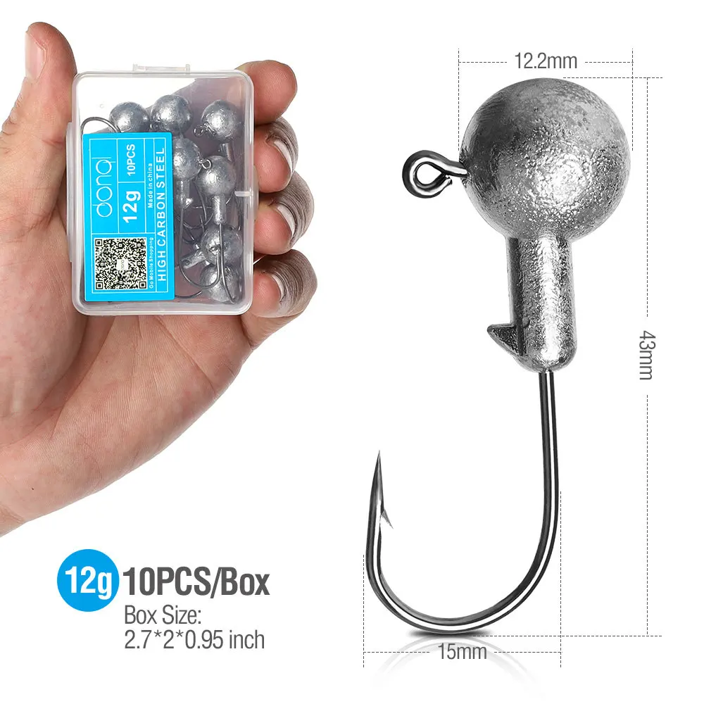 12g DONQL 10 шт./кор. Lead Jig Head рыболовный крючок 1-20 г кривошипно Jig Head крючок для карпа, приманки для рыбалки, мягкие, червь рыболовные снасти аксессуары - Цвет: 12g