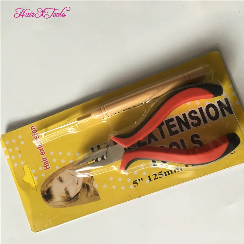 Набор инструментов для наращивания волос с помощью микрокапсул и I-типов со змеевиком и плоскогубцами с красной и черной ручкой и тремя отверстиями.