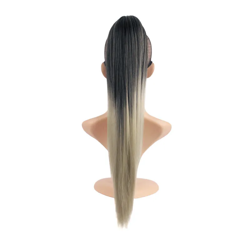 1B/27HL MapofBeauty 24 ''длинные прямые Коготь хвост эффектом деграде(переход от темного к Клип В Синтетические пряди для наращивания волос для Для женщин термостойкие конский хвост - Цвет: 1B/27HL