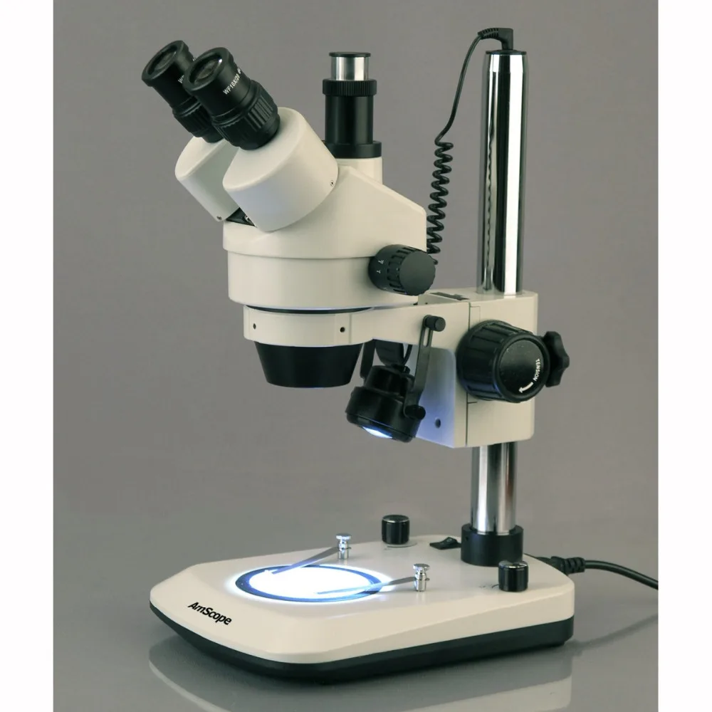 Тринокулярный стереомикроскоп AmScope новый светодиодный с двойной подсветкой 7X 45X 6