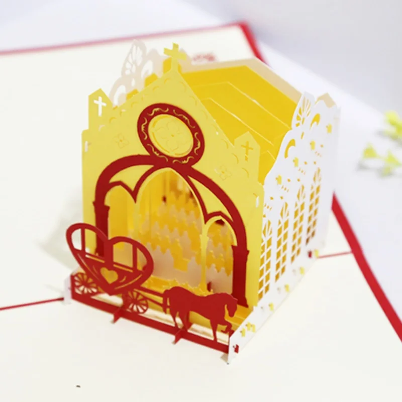 Горячее предложение 3D церкви Pop Up поздравительная открытка любовь Романтический