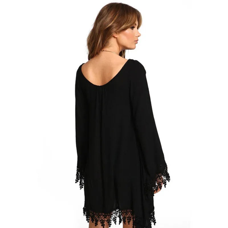 

Plus Size 6XL Women Tassel Dress Asymmetrical Loose Chiffon Female Beach Cover UP Spring Long Sleeve Female Vestidos