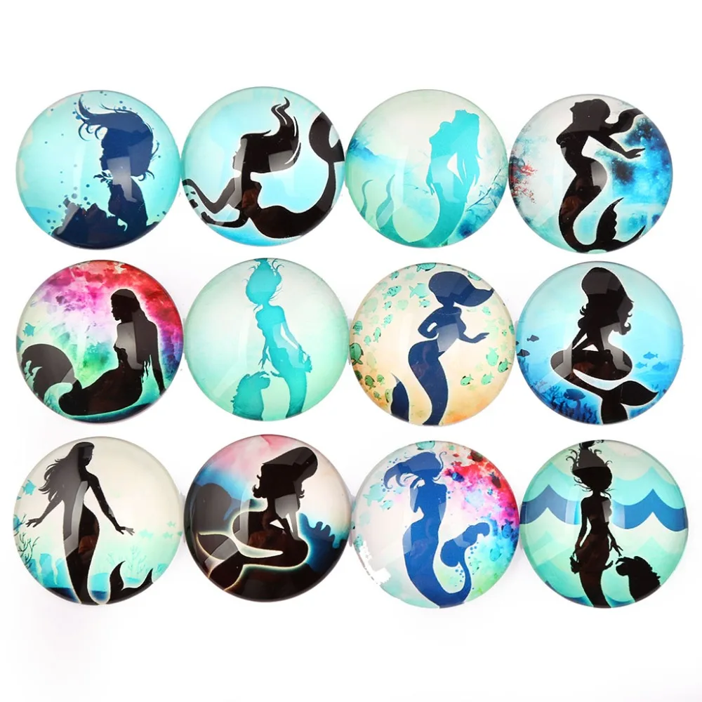 

reidgaller mix mermaid photo round dome glass cabochons 20mm 25mm 30mm diy flat back jewelry findings for pendant necklace