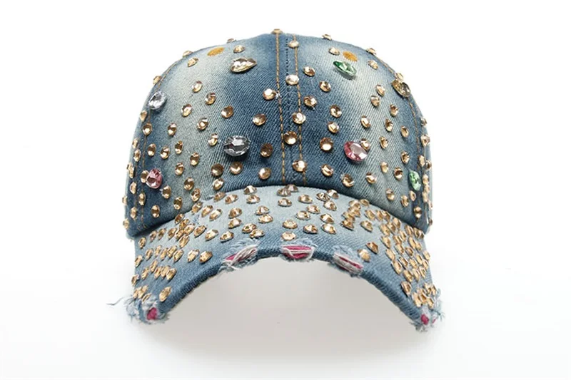 Wuaumx Бейсбол Кепки Для женщин с Украшенные стразами Красота девушка Snapback Кепки для женщин джинсовой Кристалл Шапки, кепка женская, бейсболка женская, шапка со стразами, кепки женские