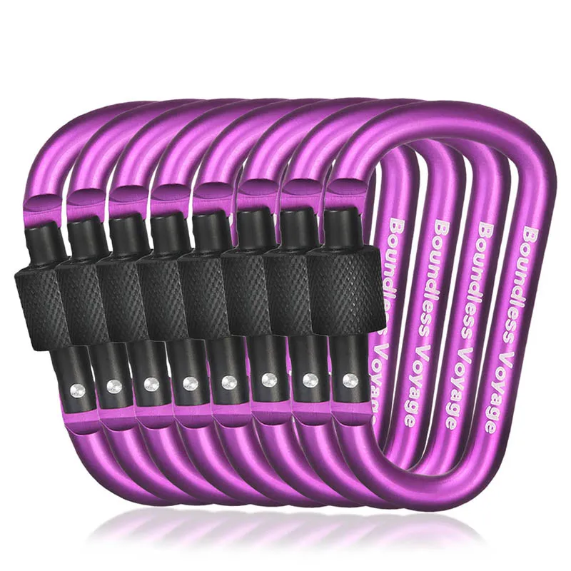 Purple-8pcs Безграничный Вояж Алюминиевый Карабин Кемпинг Рюкзак Пряжка Блокировка Брелок крюк D типа зажимы открытый многофункциональный инструмент BV1010 - Цвет: Purple-8pcs