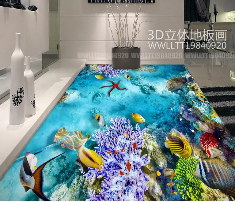 Виниловая напольная плитка на заказ 3d Пол обои водоросли морские Тропические