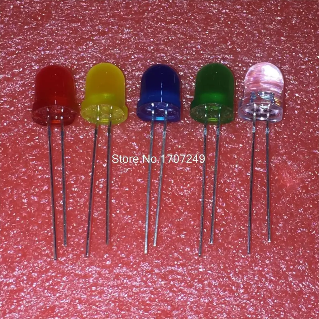 

Free Shipping 100Pcs F10 10MM 5 Colors LED Diode Red White Yellow Green Blue