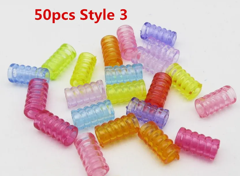 50pcs Style 3 30 шт-100 шт пластиковые цветные прозрачные вязанные крючком Детские косички для волос dread дредлок бусины кольца трубки аксессуары для волос - Цвет: 50pcs Style 3
