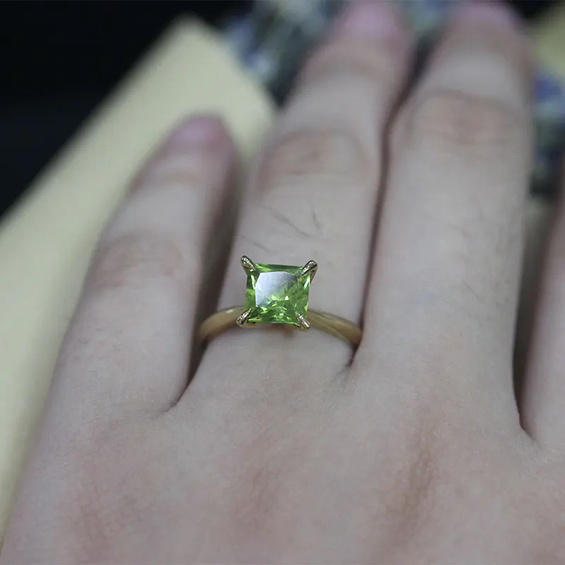 

DUPUY Luxury Square Engagement Ring Female Art Retro Peridot Wedding Rings Fashion Classic 14K Yellow Gold Wedding Bands D180330