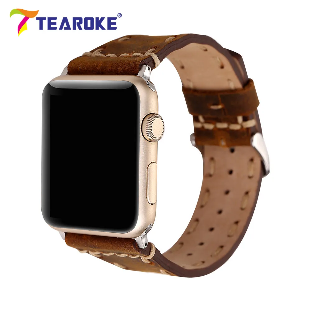 Ремешок для часов из натуральной кожи ручной работы в стиле ретро для Apple Watch 38 мм 42 мм синий сменный Браслет ремешок для iwatch 1 2 3