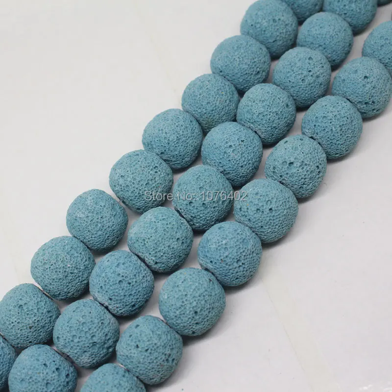 Mini. order is $7! 14mm Light Blue Volcanica Lava Stone Round Loose Beads 15"