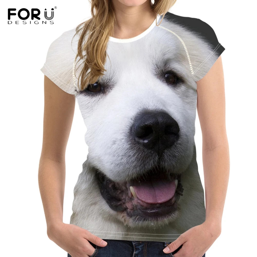 FORUDESIGNS/модные брендовые женские футболки с принтом милой собаки Пиренеи короткие