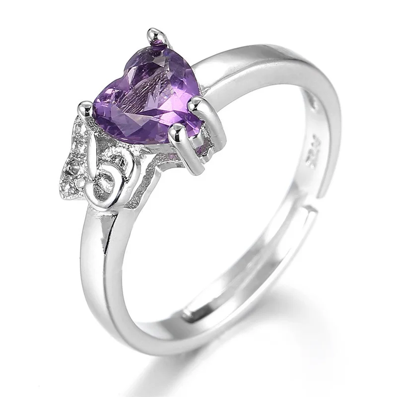 OMHXZJ Wholesale European Fashion Woman Man Party Wedding Gift Heart Purple Amethyst AAA Zircon 925 Sterling Silver Ring RR275 | Украшения