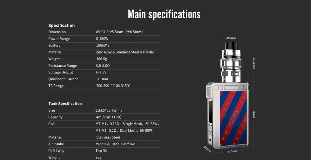 VOOPOO Альфа почтовый комплект 180W коробка на молнии мод электронная сигарета 4 мл Maat бак с MT-M2 MT-M1 катушки электронная сигарета