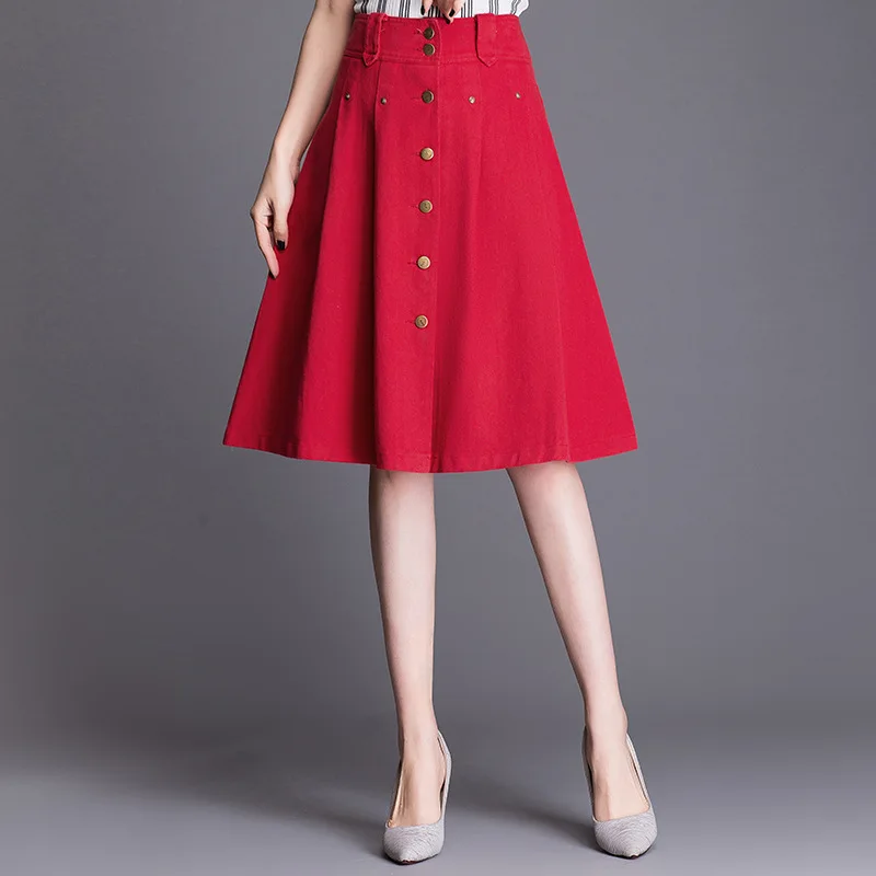 

1267 single-breasted girl skirt female spring summer new A-line skirts women Slim thin fashion big swing skirt long section