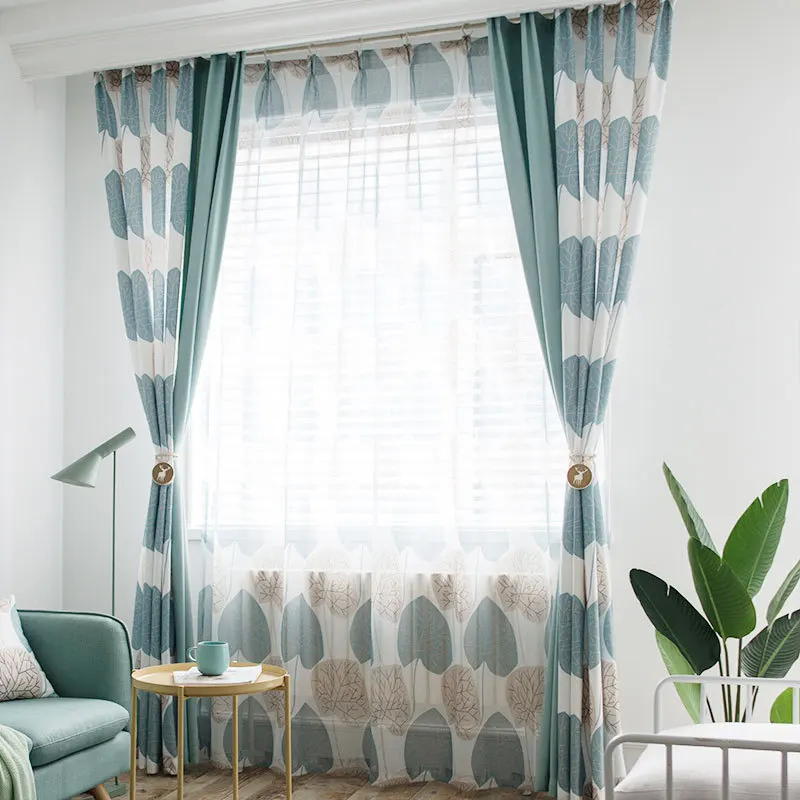 Nordic Big Leaves Modern Minimalist Green Curtains for Living Dining Room Bedroom. | Дом и сад
