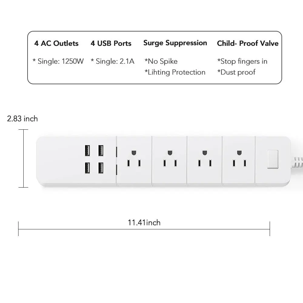 Стандарт США WiFi удлинитель умная лента питания 4 AC разъем USB порта для Alexa и Google