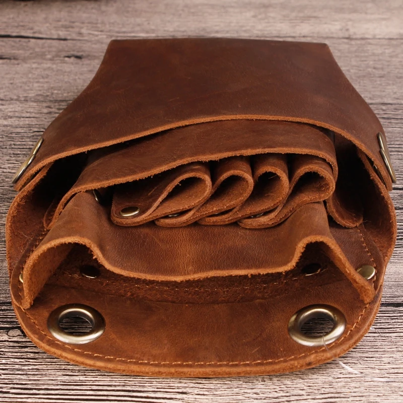 Men Crazy Horse Leather Hair Pet Beauty Scissor Crossbody Bag Fanny Waist Pack Handmade Genuine Messeneger Shoulder | Багаж и сумки