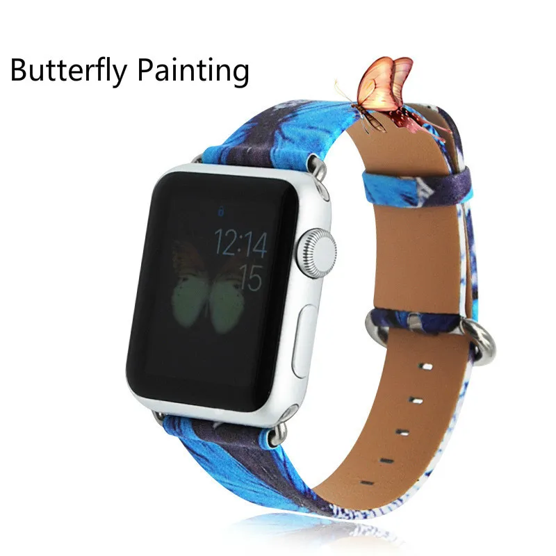 Новинка 2018 ремешок для часов из натуральной кожи с синей бабочкой Apple Watch Iwatch 1 2 3